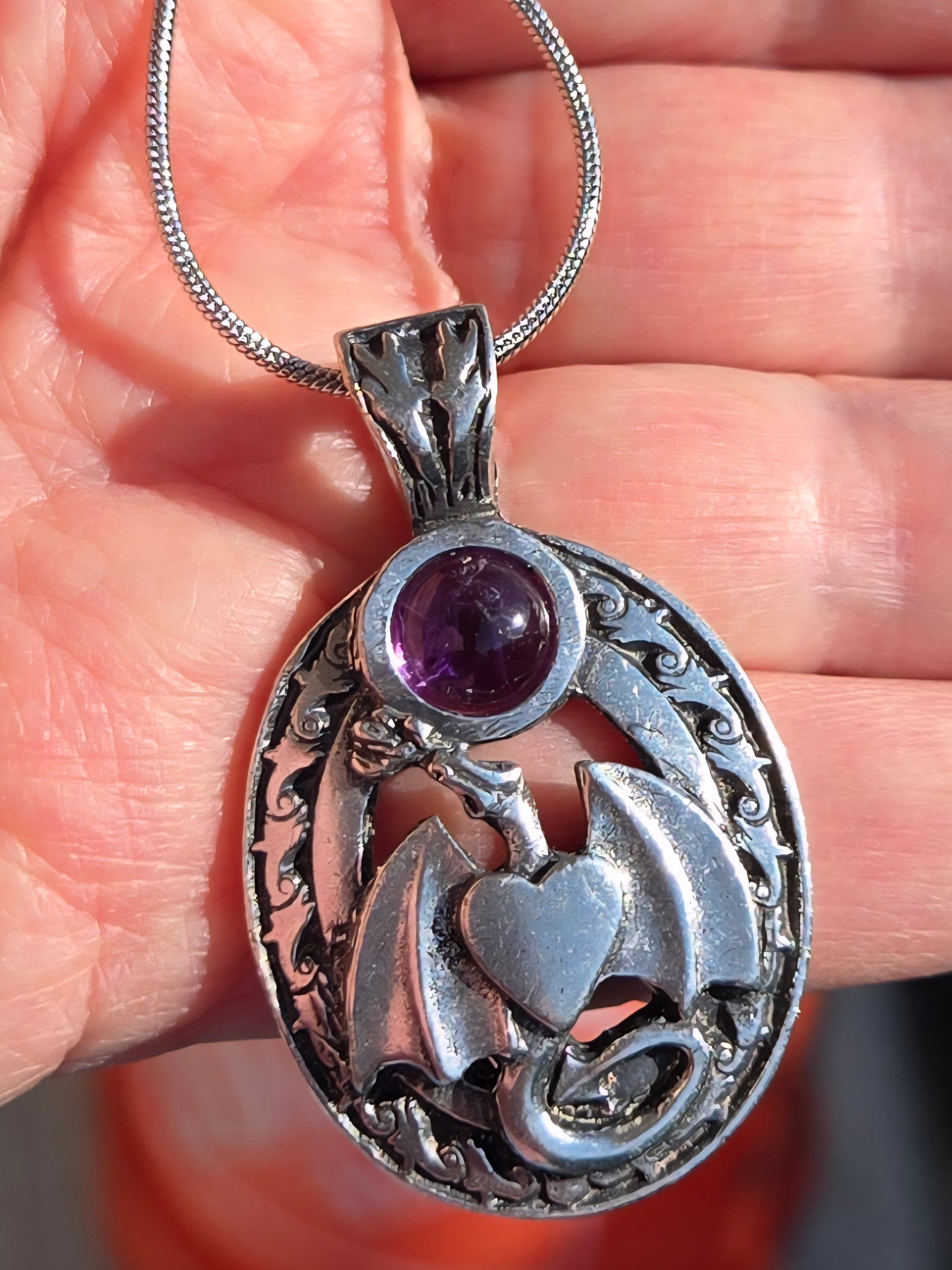 Dragon Strong Pendant w/Amethyst Gemstone