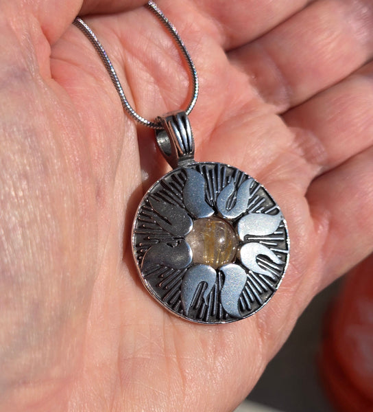 Sunlight Clarity Pendant w/Sun & Rutilated Quartz