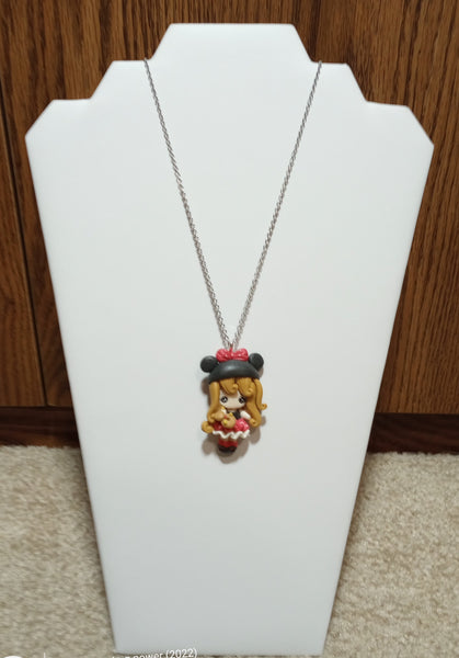 Girl W/Mouse Ears & Donut Clay Pendant