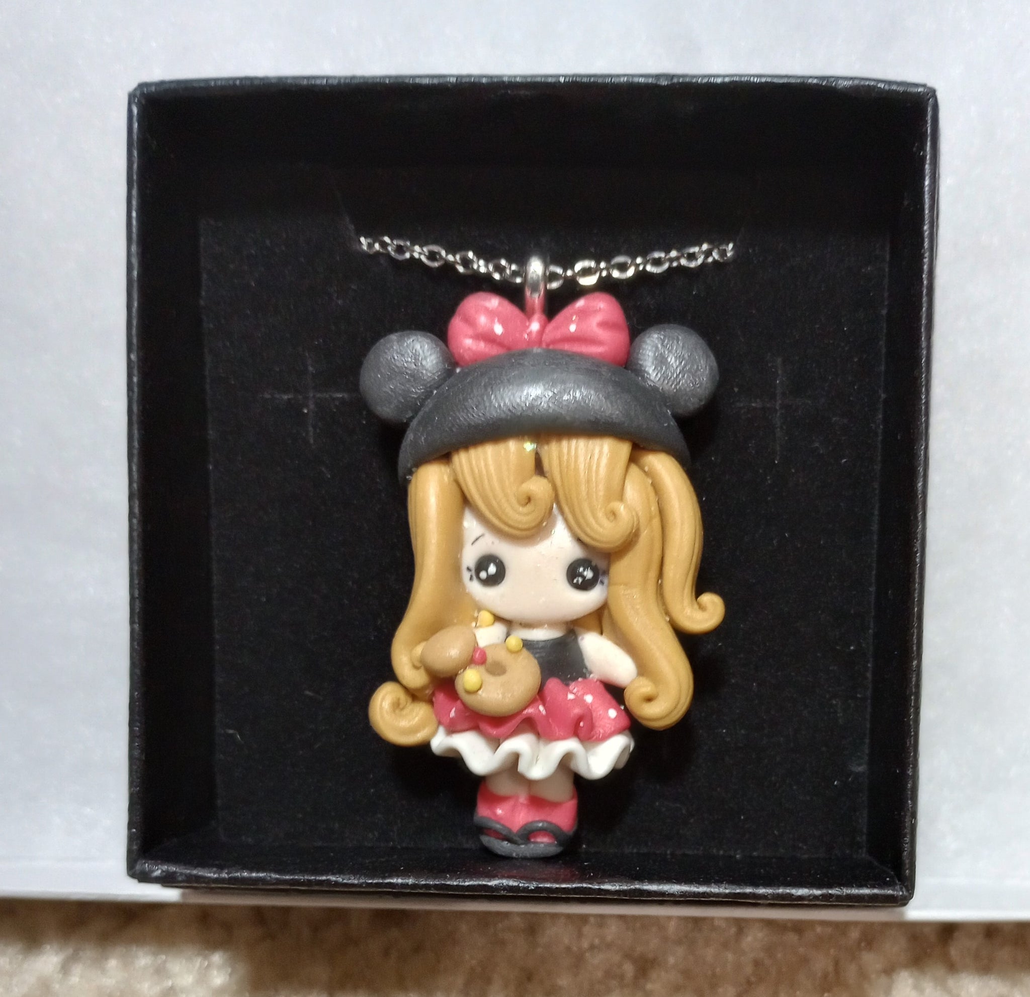 Girl W/Mouse Ears & Donut Clay Pendant