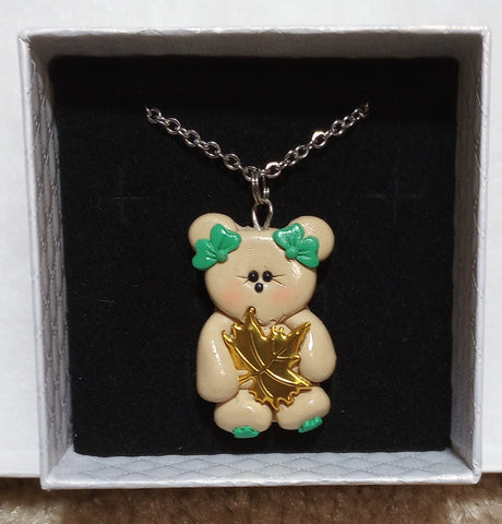 Bear With Maple Leaf Pendant