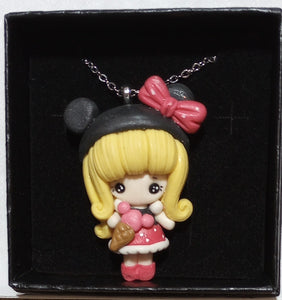 Girl-Blonde W/Mouse Ears & Cone Clay Pendant
